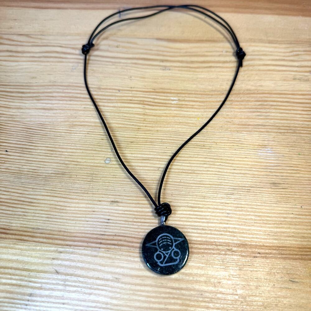 925 Sterling Silver Yoda-Like Alien Stone Pendant Leather Cord Necklace